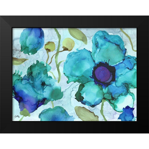 Aqua Poppies II Black Modern Wood Framed Art Print by Medley, Elizabeth