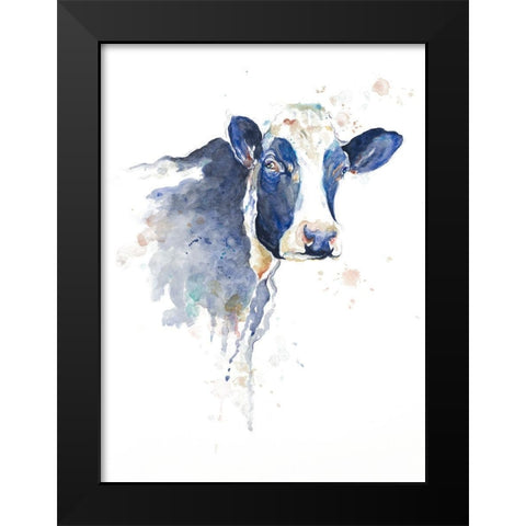 Watercolor Blue Cow Black Modern Wood Framed Art Print by Pinto, Patricia