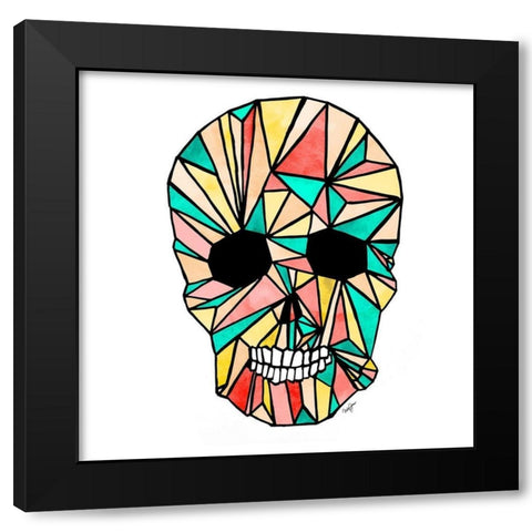 Colorful Skull Black Modern Wood Framed Art Print by James, Nola