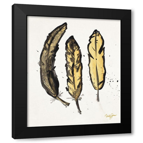 Golden Feathers I Black Modern Wood Framed Art Print with Double Matting by James, Nola
