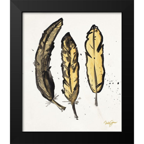 Golden Feathers I Black Modern Wood Framed Art Print by James, Nola