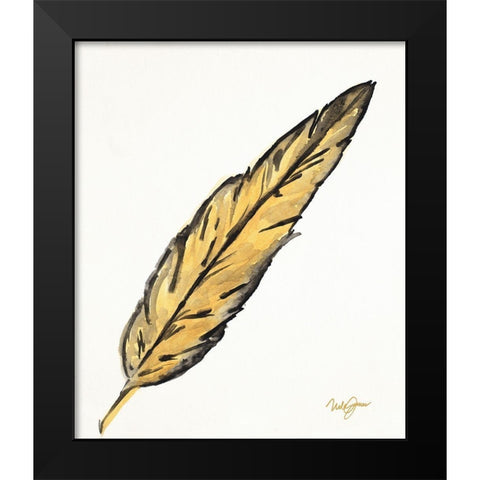Golden Feathers II Black Modern Wood Framed Art Print by James, Nola