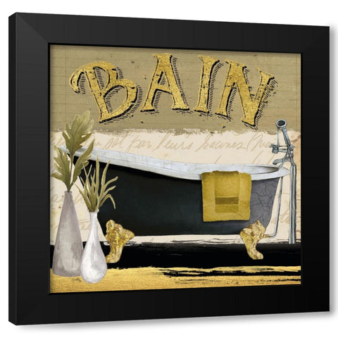 Gold and Black Bath Square I Black Modern Wood Framed Art Print with Double Matting by Medley, Elizabeth