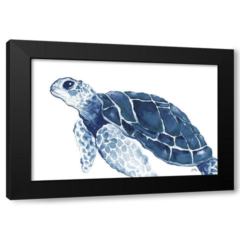 Turtle in the Blues Black Modern Wood Framed Art Print with Double Matting by Medley, Elizabeth