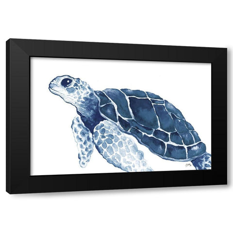 Turtle in the Blues Black Modern Wood Framed Art Print by Medley, Elizabeth