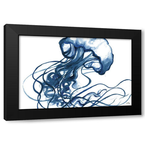 Jellyfish In The Blues Black Modern Wood Framed Art Print with Double Matting by Medley, Elizabeth