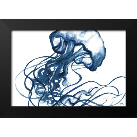 Jellyfish In The Blues Black Modern Wood Framed Art Print by Medley, Elizabeth