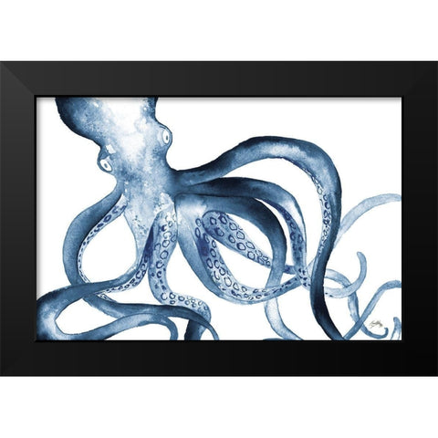 Octopus in the Blues Black Modern Wood Framed Art Print by Medley, Elizabeth