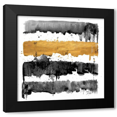 Dripping Gold Black Modern Wood Framed Art Print by Pinto, Patricia