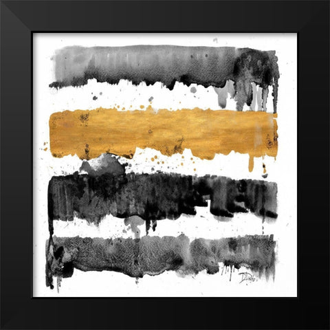 Dripping Gold Black Modern Wood Framed Art Print by Pinto, Patricia