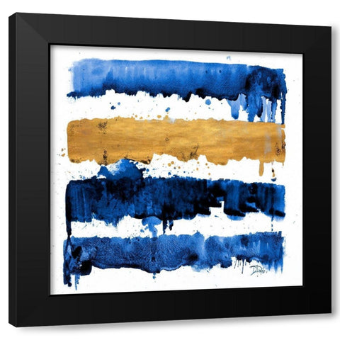 Indigo Drips Black Modern Wood Framed Art Print by Pinto, Patricia
