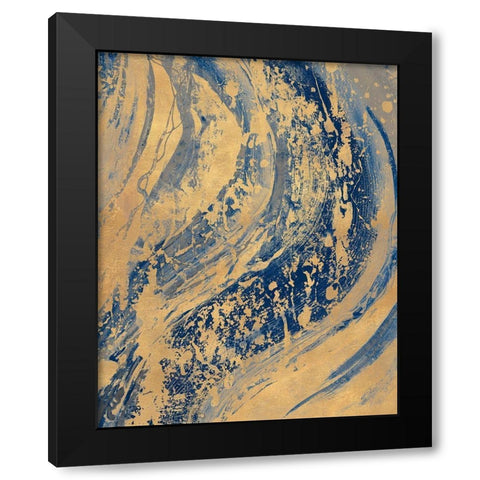 Blue And Gold Wave Black Modern Wood Framed Art Print with Double Matting by Pinto, Patricia