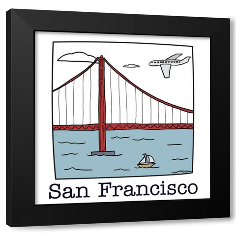 Travel the World San Francisco Black Modern Wood Framed Art Print by Edwins, Hugo