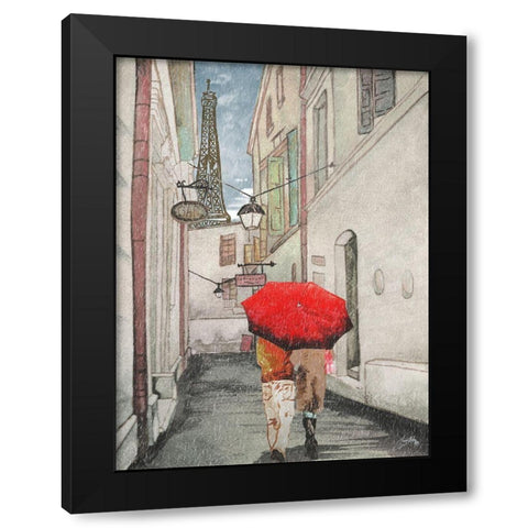 Red Umbrella I Black Modern Wood Framed Art Print with Double Matting by Medley, Elizabeth