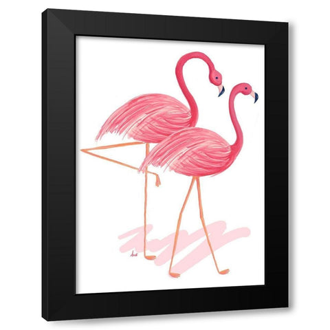 Flamingo Walk Watercolor I Black Modern Wood Framed Art Print with Double Matting by Metz, Andi