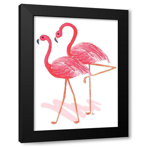 Flamingo Walk Watercolor II Black Modern Wood Framed Art Print by Metz, Andi
