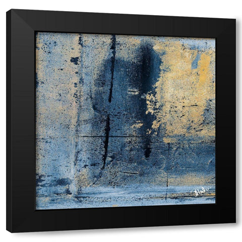 Gold on Blue Square I Black Modern Wood Framed Art Print with Double Matting by Pinto, Patricia