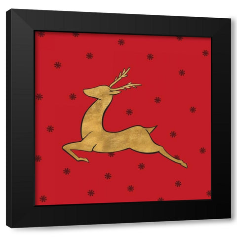 Golden Reindeer on Red Black Modern Wood Framed Art Print with Double Matting by Studio, Sd Graphics
