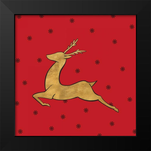 Golden Reindeer on Red Black Modern Wood Framed Art Print by Studio, Sd Graphics