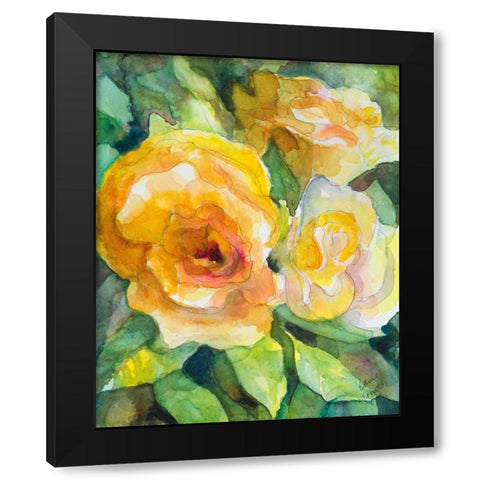 Yellow Roses Garden Black Modern Wood Framed Art Print by Loreth, Lanie