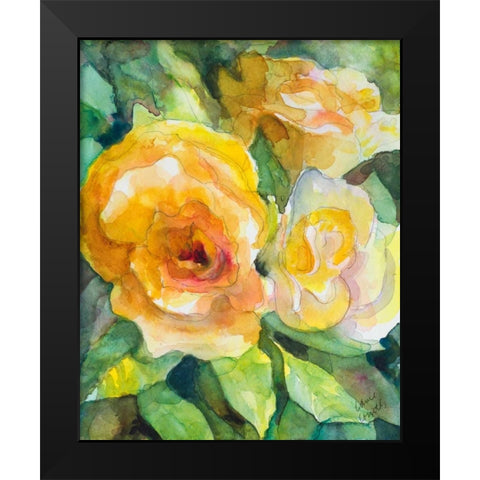 Yellow Roses Garden Black Modern Wood Framed Art Print by Loreth, Lanie