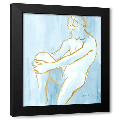 Seated Male Figure on Blue Black Modern Wood Framed Art Print with Double Matting by Loreth, Lanie