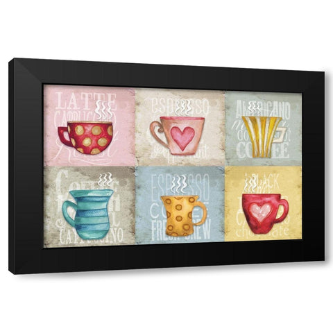 Coffee Pattern Black Modern Wood Framed Art Print with Double Matting by Medley, Elizabeth