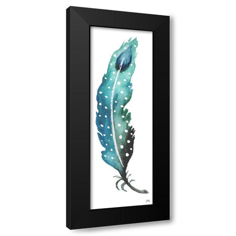 Dotted Blue Feather I Black Modern Wood Framed Art Print with Double Matting by Medley, Elizabeth