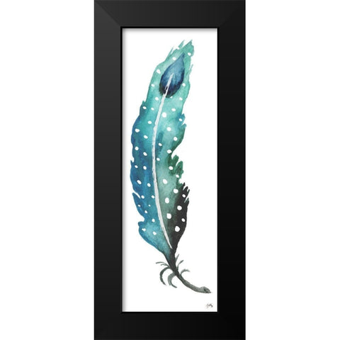 Dotted Blue Feather I Black Modern Wood Framed Art Print by Medley, Elizabeth