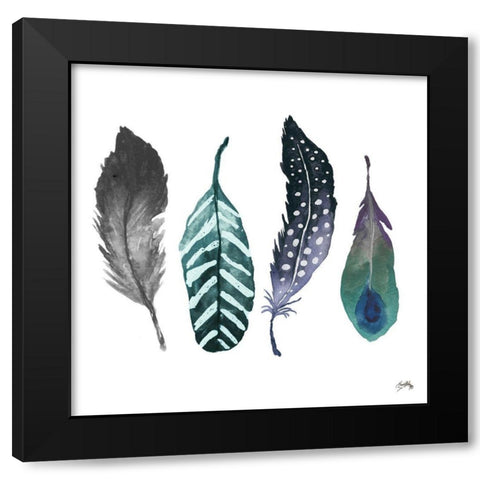 Indigo Feathers Black Modern Wood Framed Art Print with Double Matting by Medley, Elizabeth