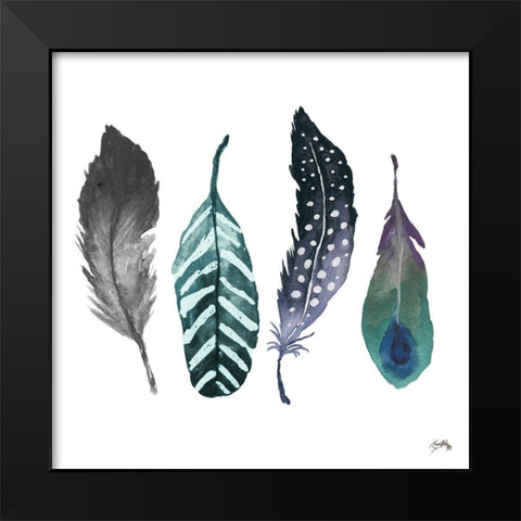 Indigo Feathers Black Modern Wood Framed Art Print by Medley, Elizabeth