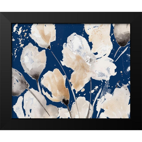 Neutral Floral On Indigo II Black Modern Wood Framed Art Print by Loreth, Lanie