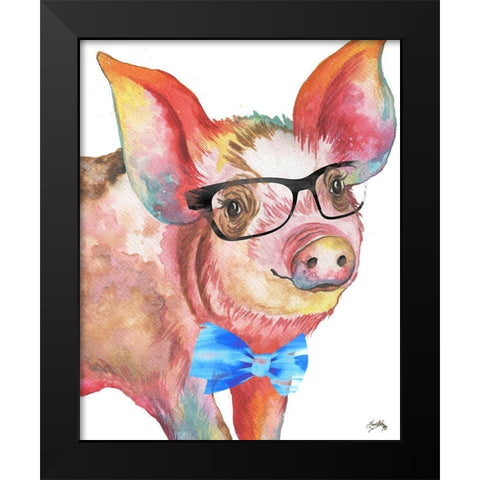 Nerdy Pig Black Modern Wood Framed Art Print by Medley, Elizabeth