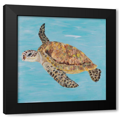 Turtle in the Blue Sea II Black Modern Wood Framed Art Print by DeRice, Julie