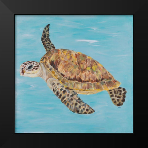 Turtle in the Blue Sea II Black Modern Wood Framed Art Print by DeRice, Julie