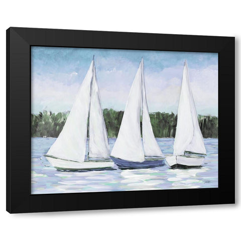 White Sails Black Modern Wood Framed Art Print by DeRice, Julie