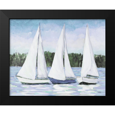 White Sails Black Modern Wood Framed Art Print by DeRice, Julie