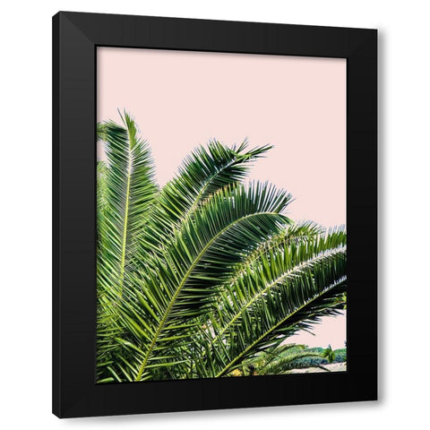 Tropical Leaves on Blush I Black Modern Wood Framed Art Print with Double Matting by Acosta