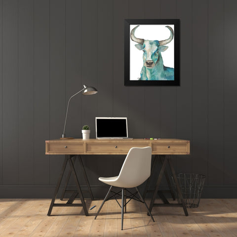 Teal Steer Black Modern Wood Framed Art Print by Medley, Elizabeth