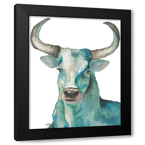 Teal Steer Black Modern Wood Framed Art Print with Double Matting by Medley, Elizabeth