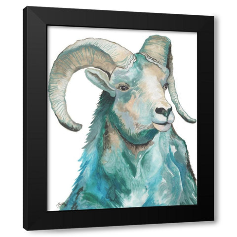 Teal Ram Black Modern Wood Framed Art Print with Double Matting by Medley, Elizabeth