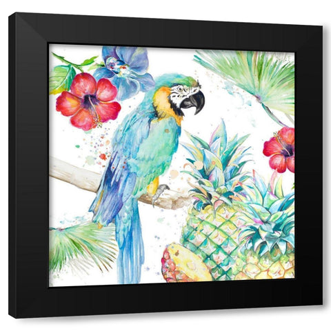 Parrot on Tropical Background Black Modern Wood Framed Art Print with Double Matting by Pinto, Patricia