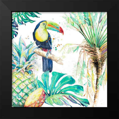 Toucan on Tropical Background Black Modern Wood Framed Art Print by Pinto, Patricia