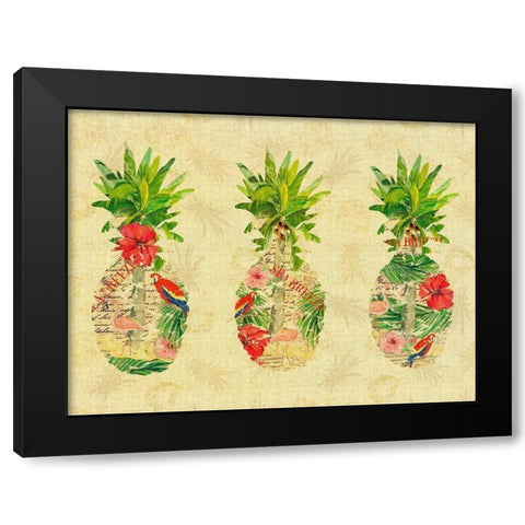 Triple Tropical Pineapple Collage Black Modern Wood Framed Art Print by DeRice, Julie