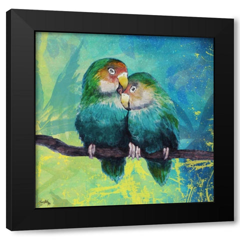 Tropical Birds In Love I Black Modern Wood Framed Art Print with Double Matting by Medley, Elizabeth