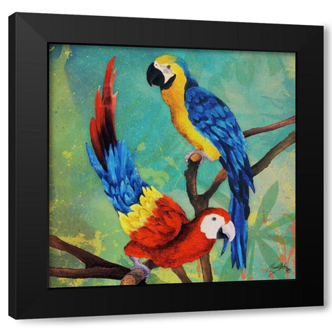 Tropical Birds in Love II Black Modern Wood Framed Art Print with Double Matting by Medley, Elizabeth