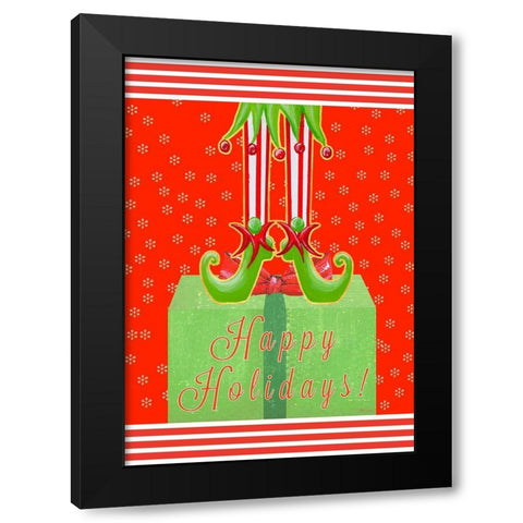 Happy Holidays Elf Black Modern Wood Framed Art Print by Ritter, Gina
