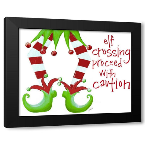 Elf Crossing Proceed With Caution Black Modern Wood Framed Art Print by Ritter, Gina