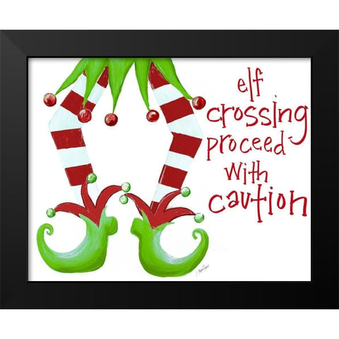 Elf Crossing Proceed With Caution Black Modern Wood Framed Art Print by Ritter, Gina