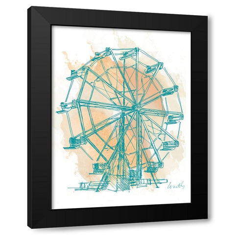 Teal Ferris Wheel I Black Modern Wood Framed Art Print with Double Matting by Loreth, Lanie
